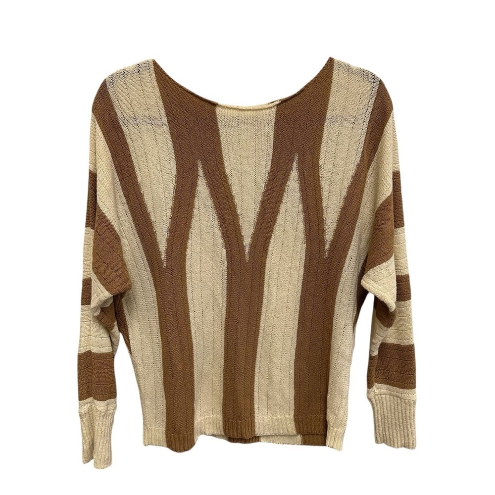 Chico’s Sonia Open Weave Pullover Sweater in cream brown beach coastal Size M